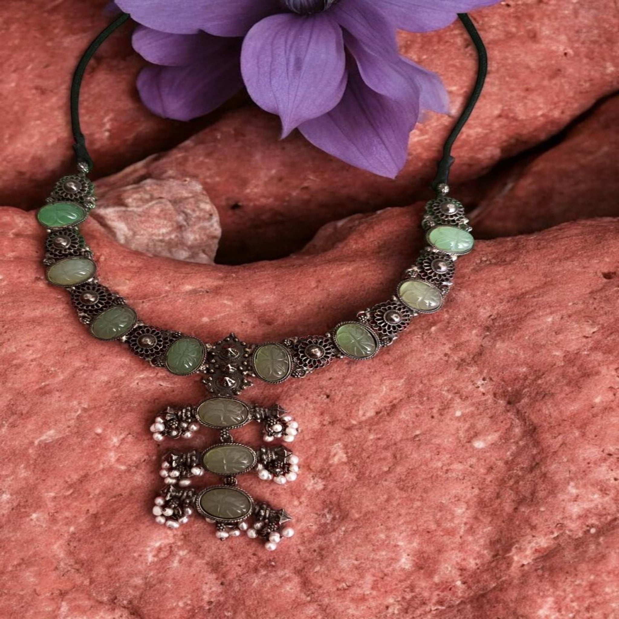 Oxidised Polish Necklace with Marker Stone