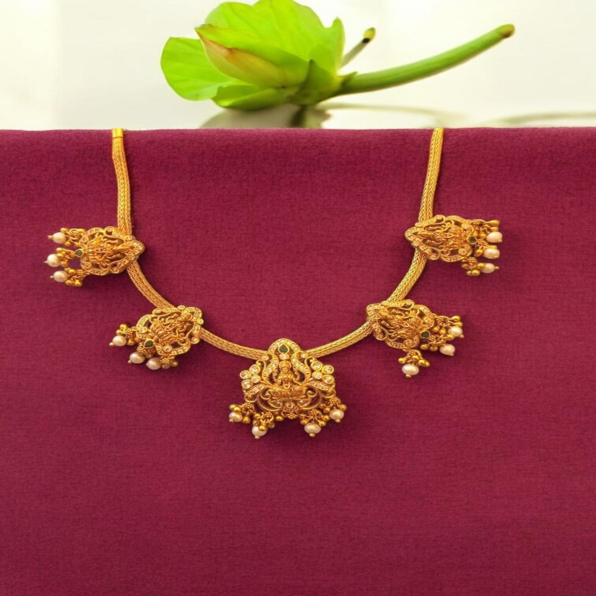 Temple Necklace with Laxmi Design With Gold Polish