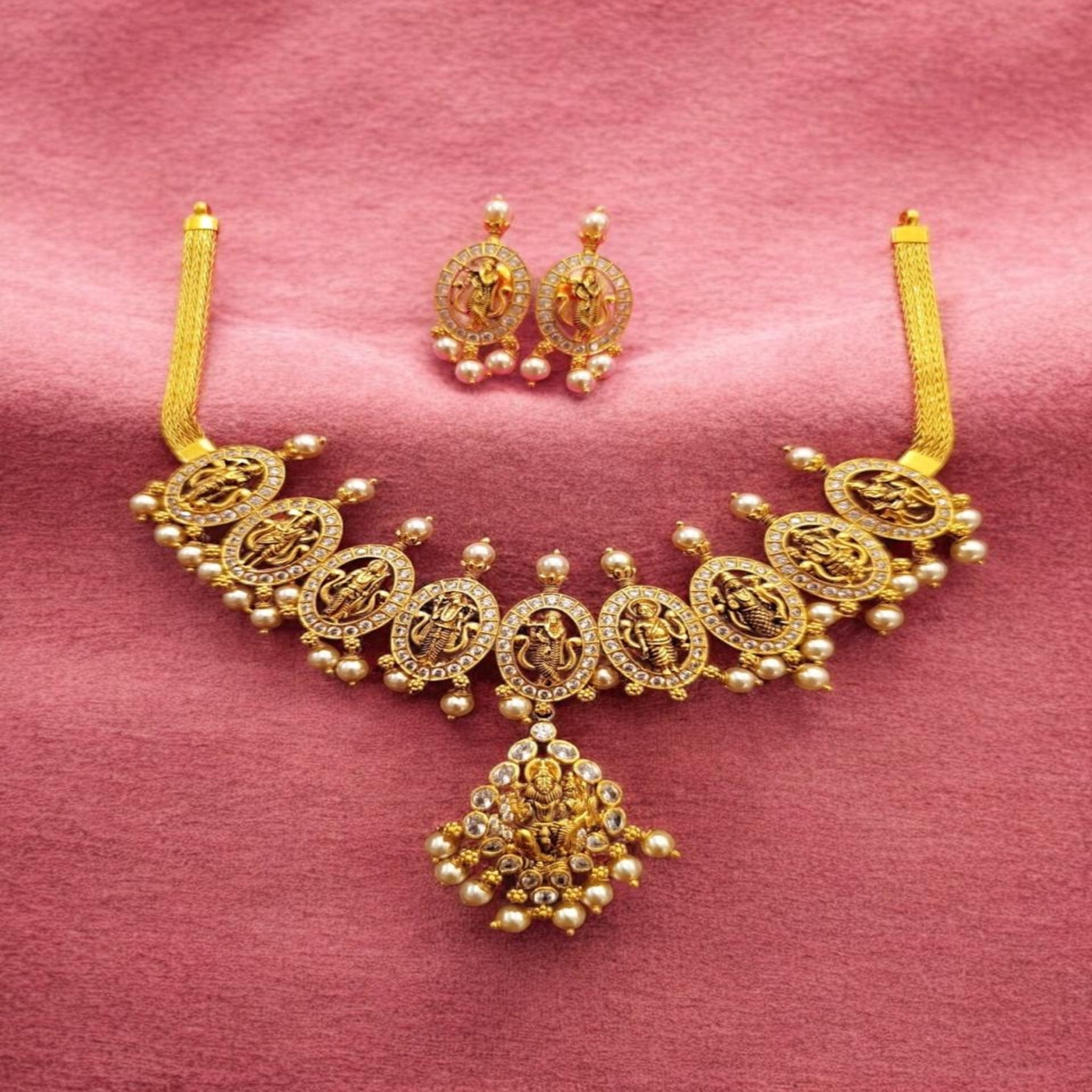 Necklace Set CZ Stone With Gold Polish