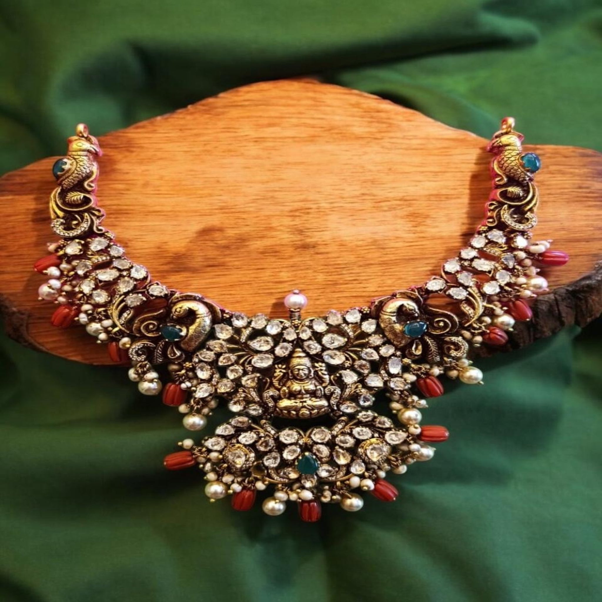 Monzonite stone with coral Hanging Necklace