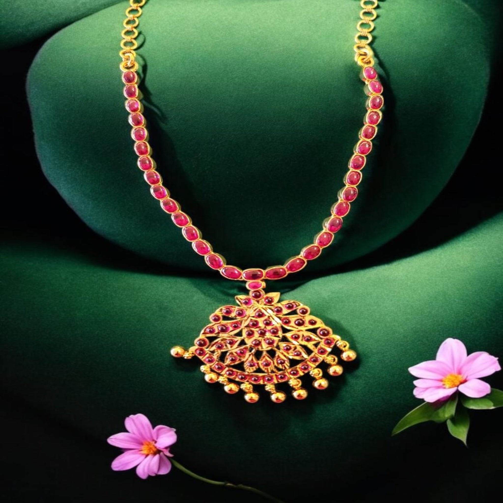 Necklace with Ruby Stone With Gold Polish