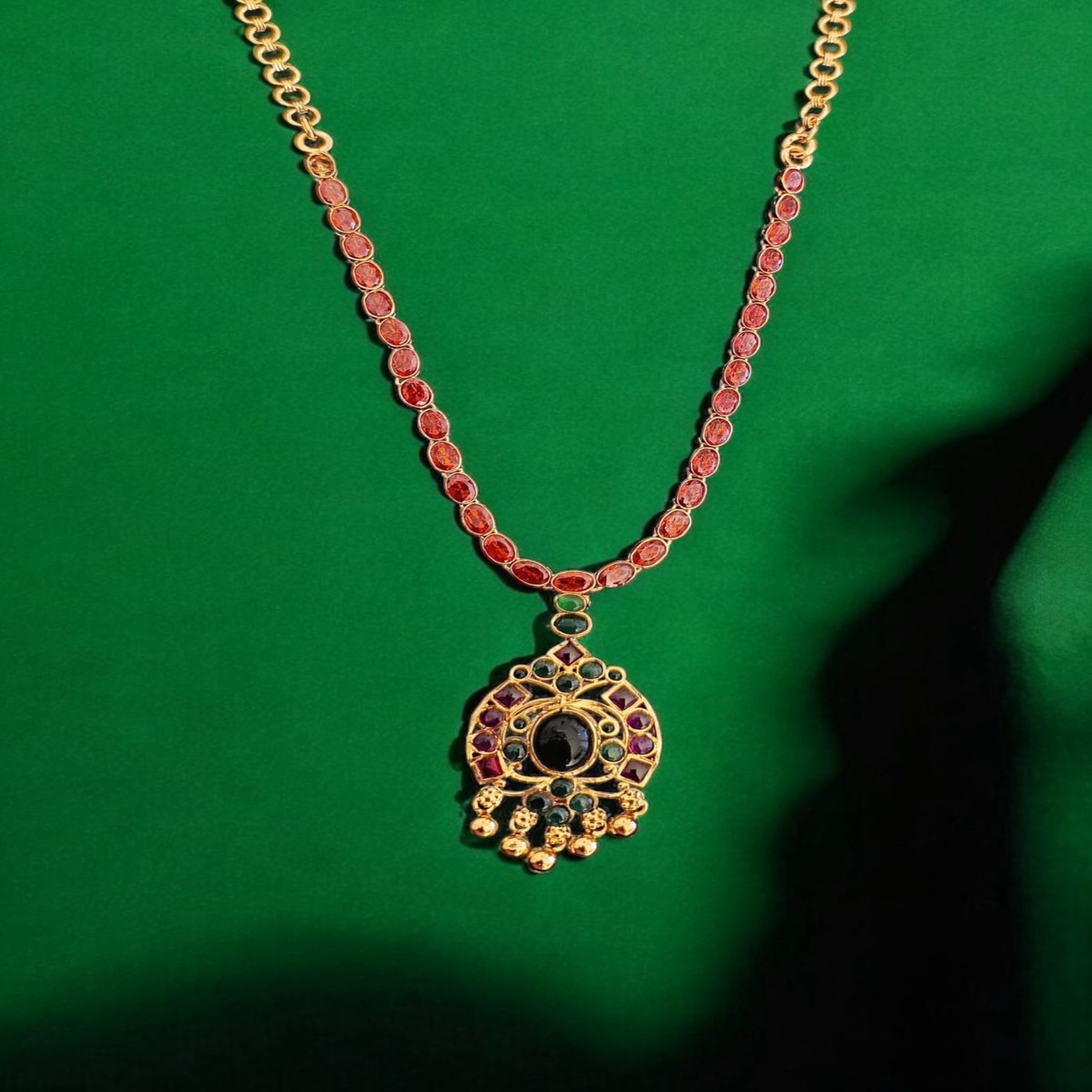 Necklace with Ruby Emerals Stone Gold polish