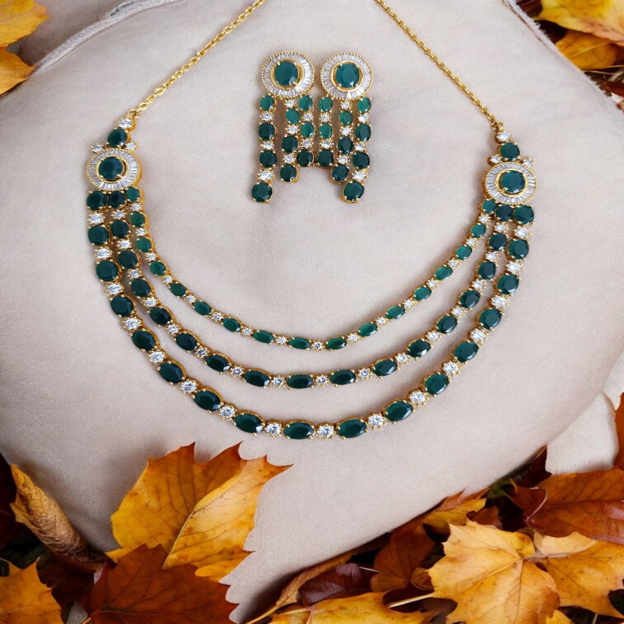 Emerals CZ Stone With Gold Polish Necklace