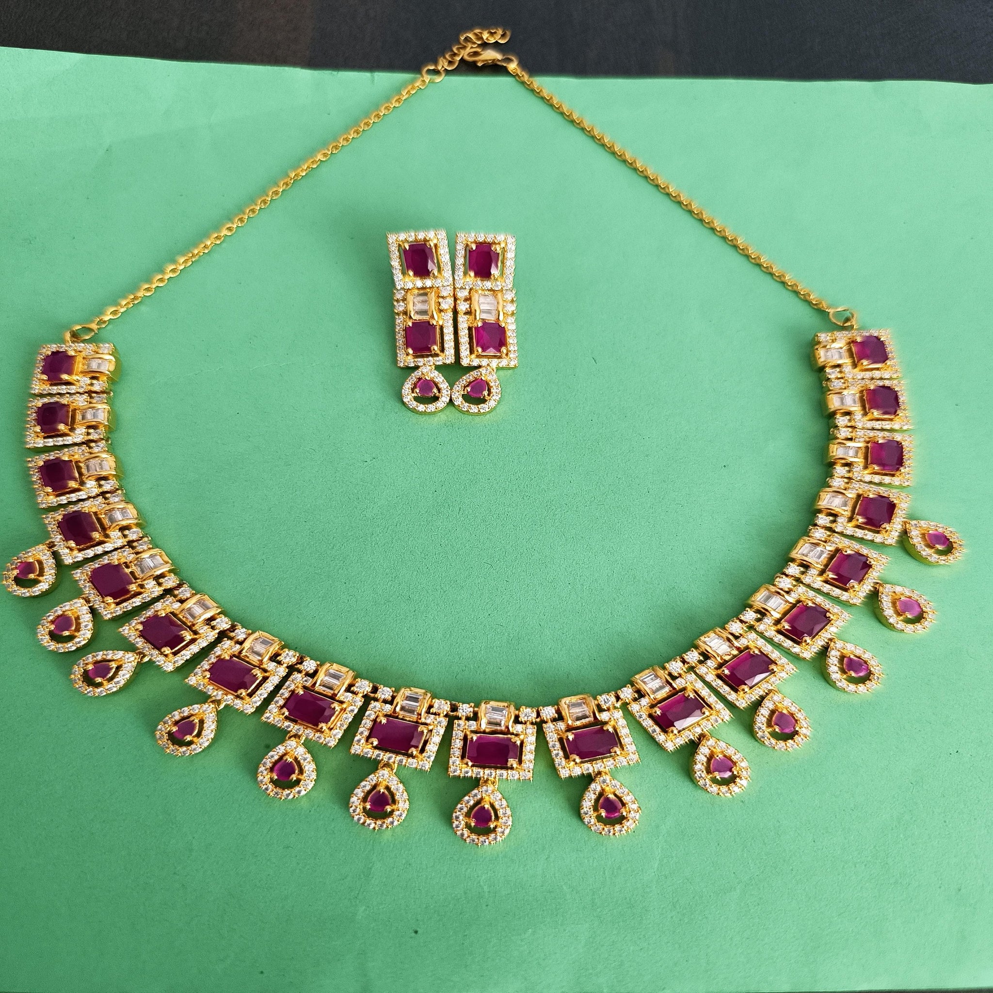 Necklace Set with Ruby CZ Stone With Gold Polish