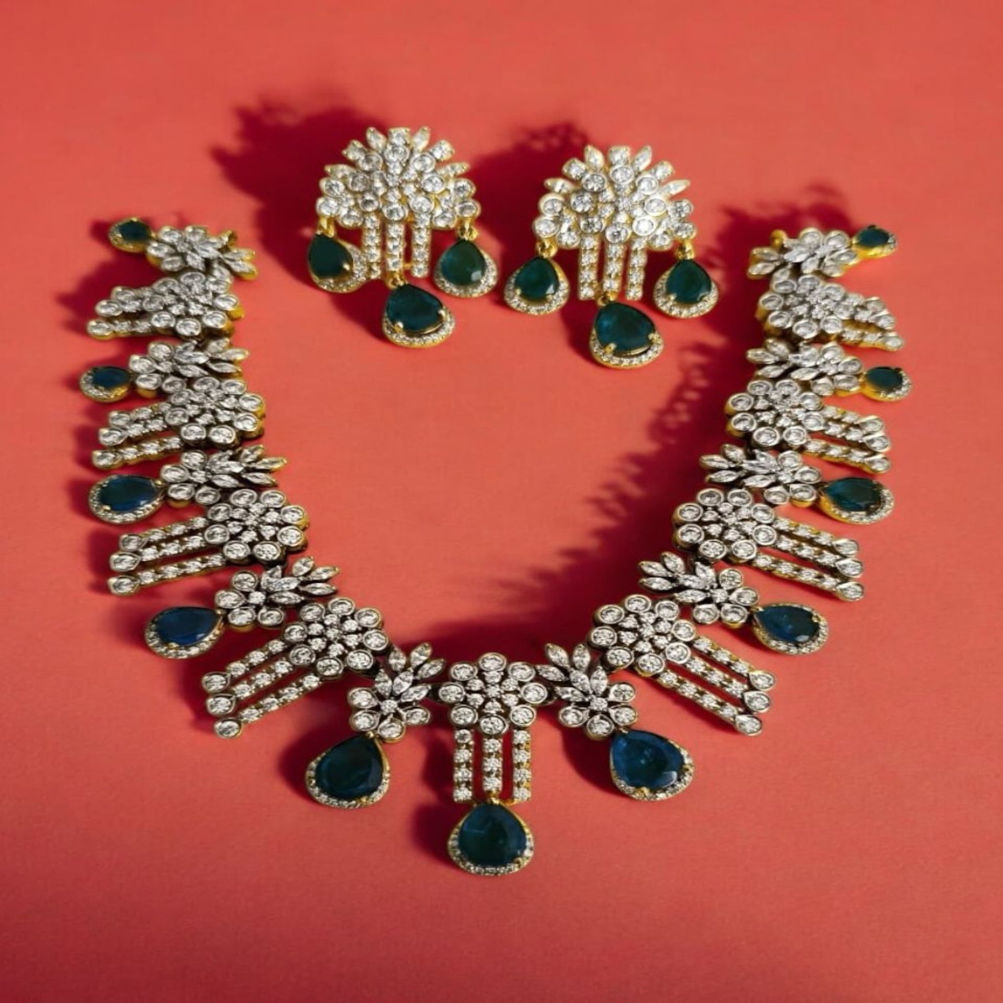 CZ Emeralds Stone With Gold Polish Necklace Set