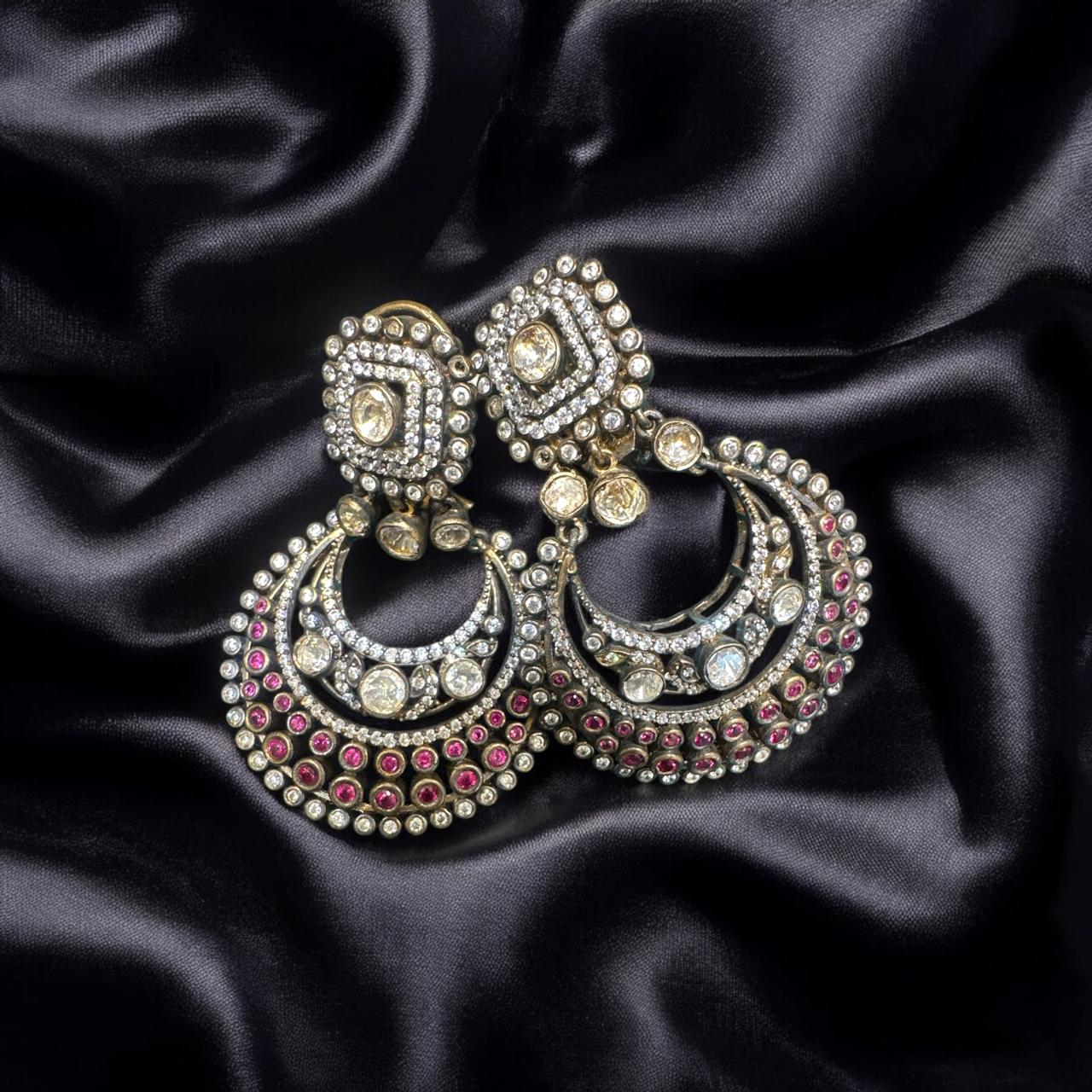 Victorian Earrings Ruby Moissanite Stone With Polish