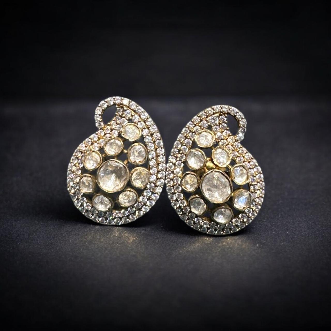 Victorian Earrings 92.5 Silver Moissanite Stone With Victorian Polish