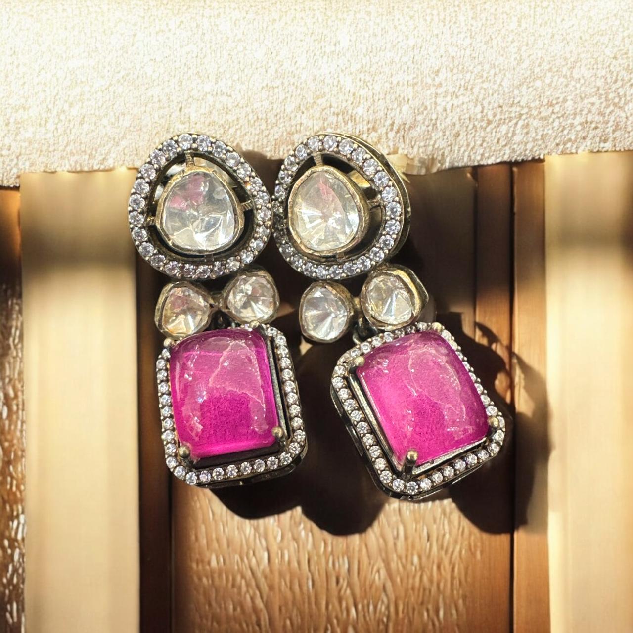 Victorian Earrings 92.5 Silver Ruby Stone