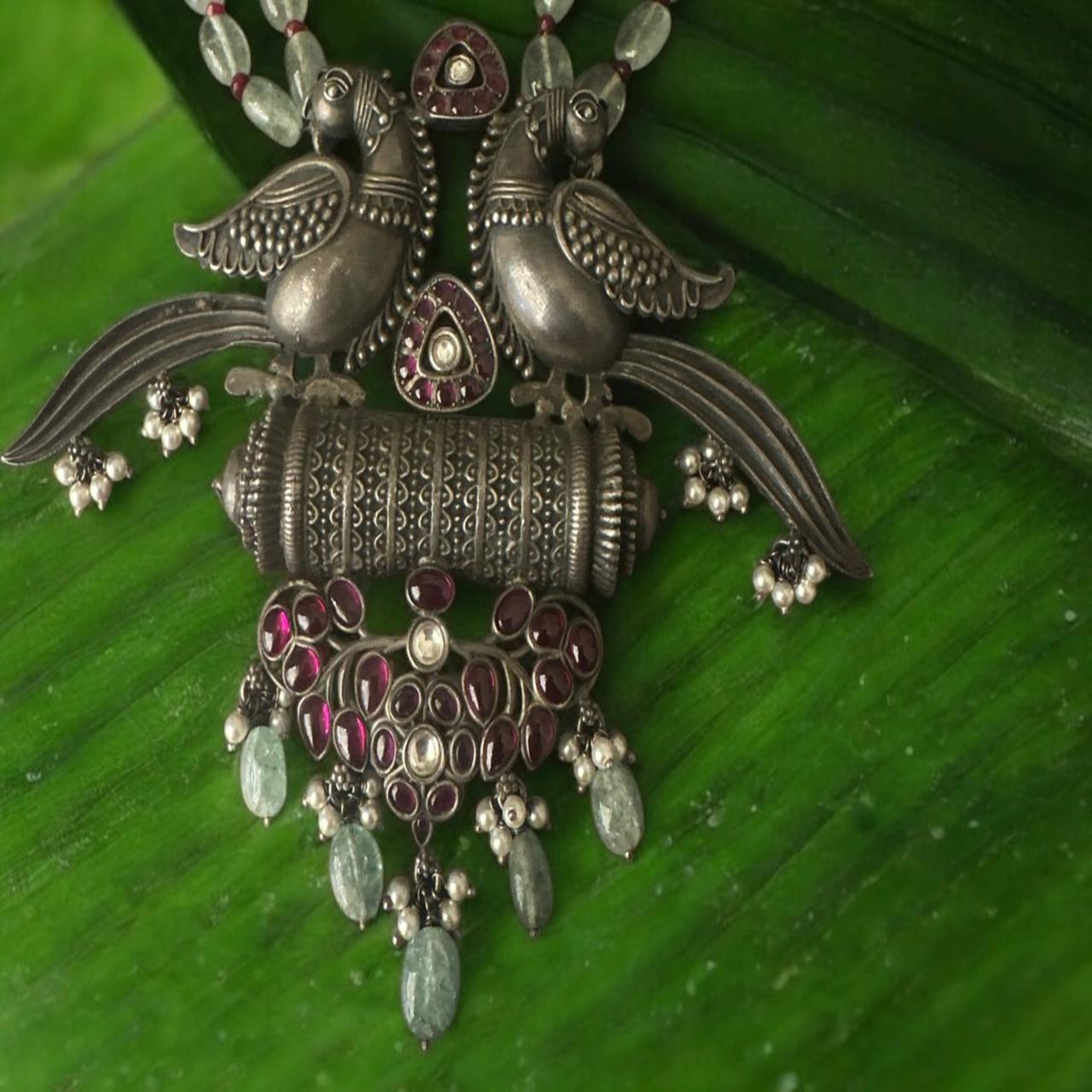 Oxidised Silver Pendant 92.5 Silver Ruby Cz Stone With Oxidised  Polish