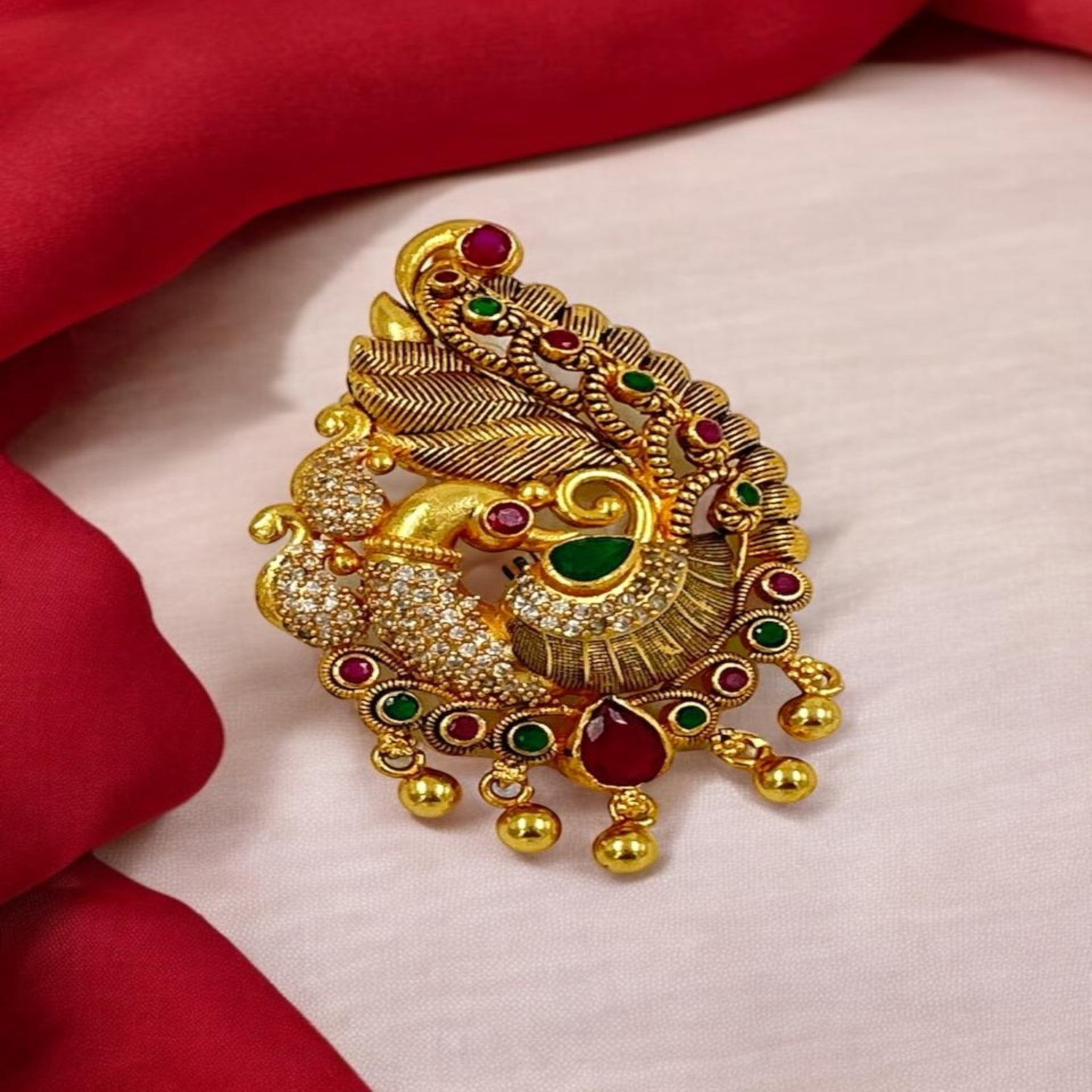 Precious Peacock Pendant 92.5 Silver peacock Design with Ruby CZ Emerald Stones