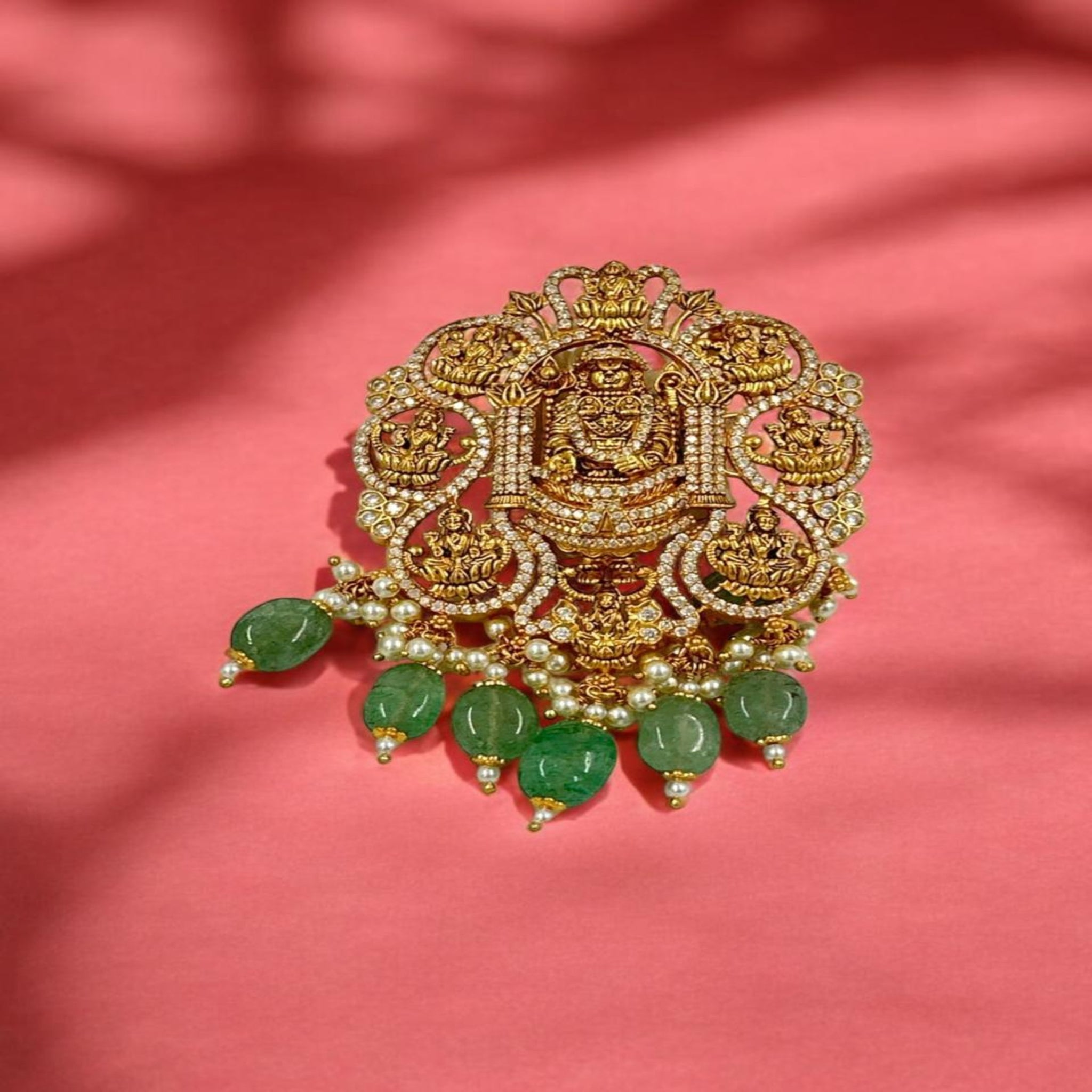 Lord Balaji Laxmi Pendant Balaji Design CZ Stone  With Gold Polish