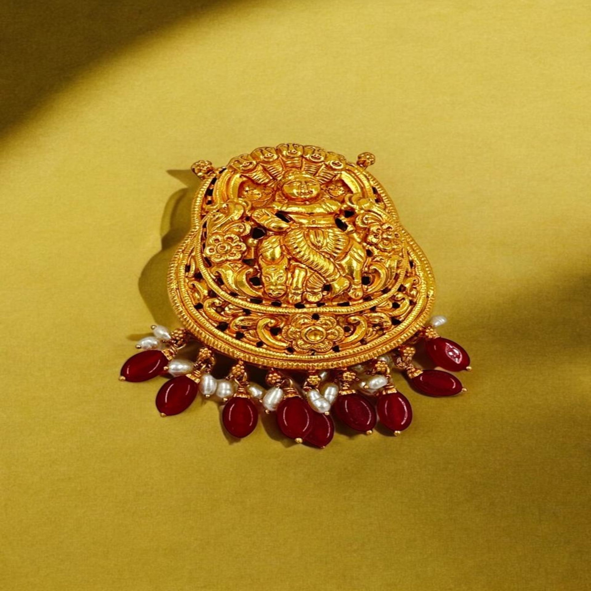 Lord Krishna Pendant 92.5 Silver Krish Desing ruby Hangings With Gold polish