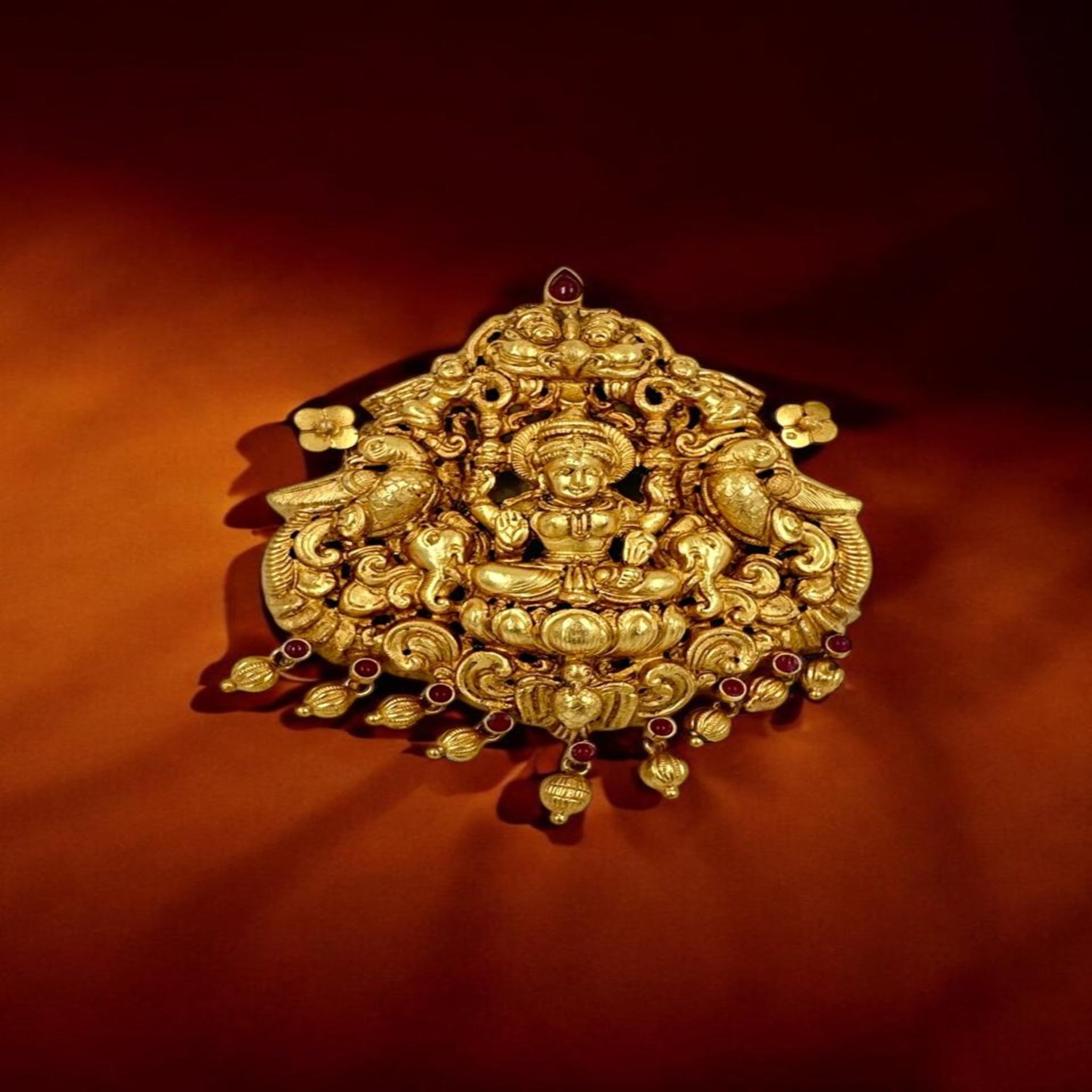 Antique Laxmi Pendant 92.5 Silver Laxmi Design CZ Runy Stone With Gold Polish