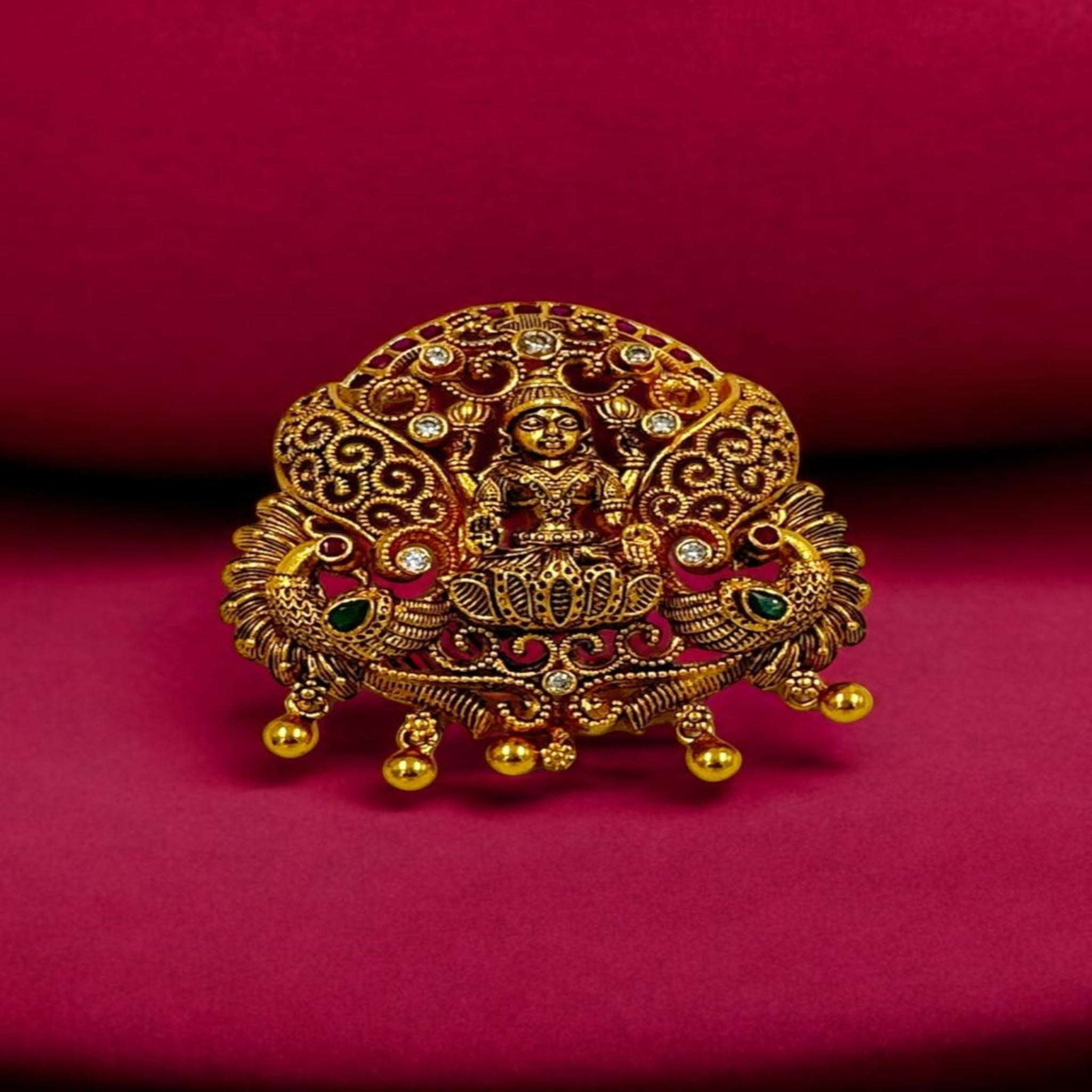 Antique Laxmi Pendant 92.5 Silver Laxmi Design Ruby Emerals Stone With Gold Polish