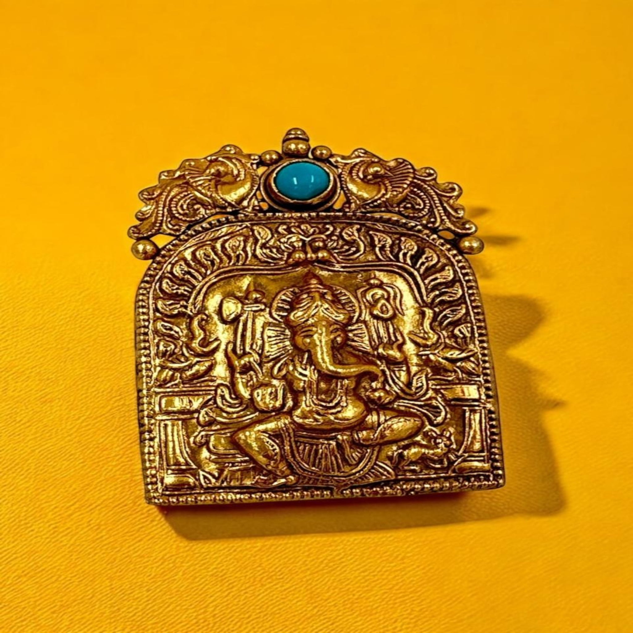 Antique Ganesha Pendant 92.5 Silver Ganesh With Gold Polish