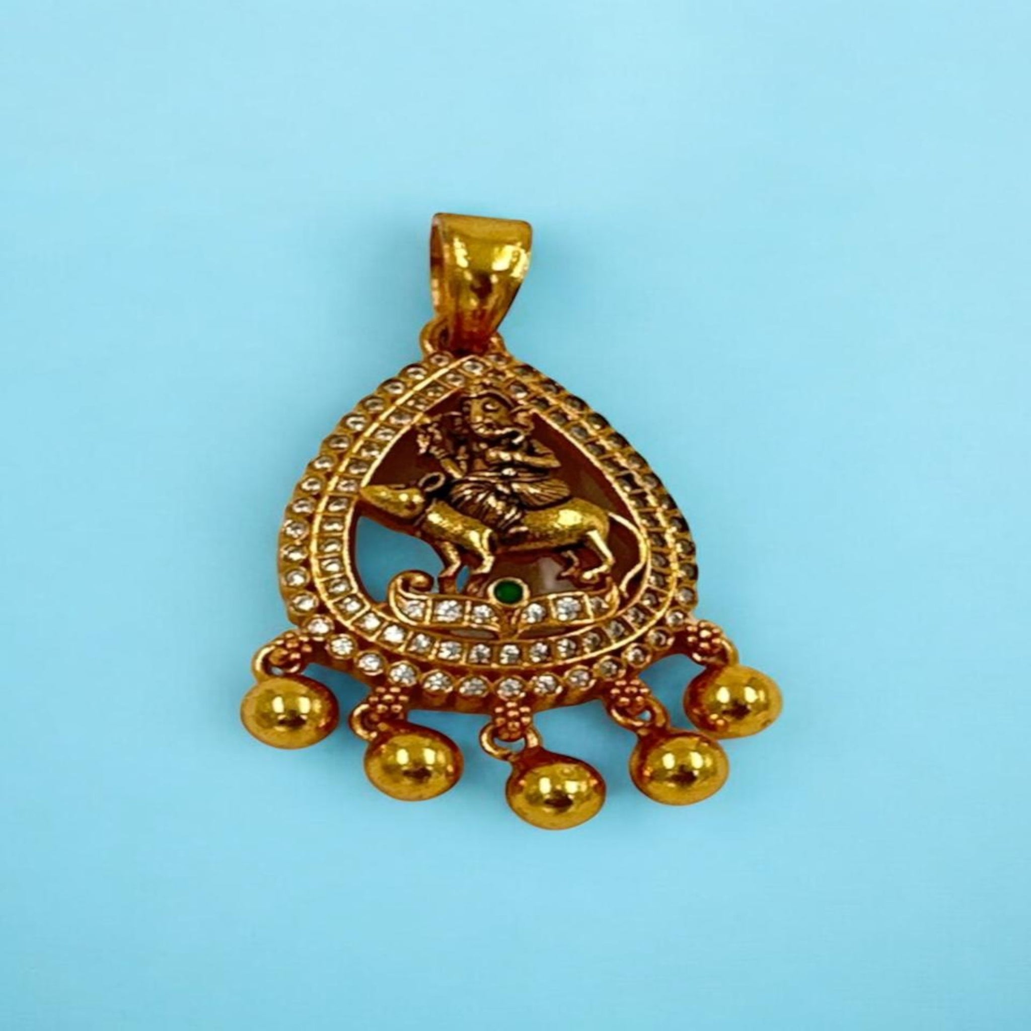 Antique Ganesha Pendant 92.5 Silver Ganesh Design CZ Stone Gold  Balls Hangings With Gold Polish