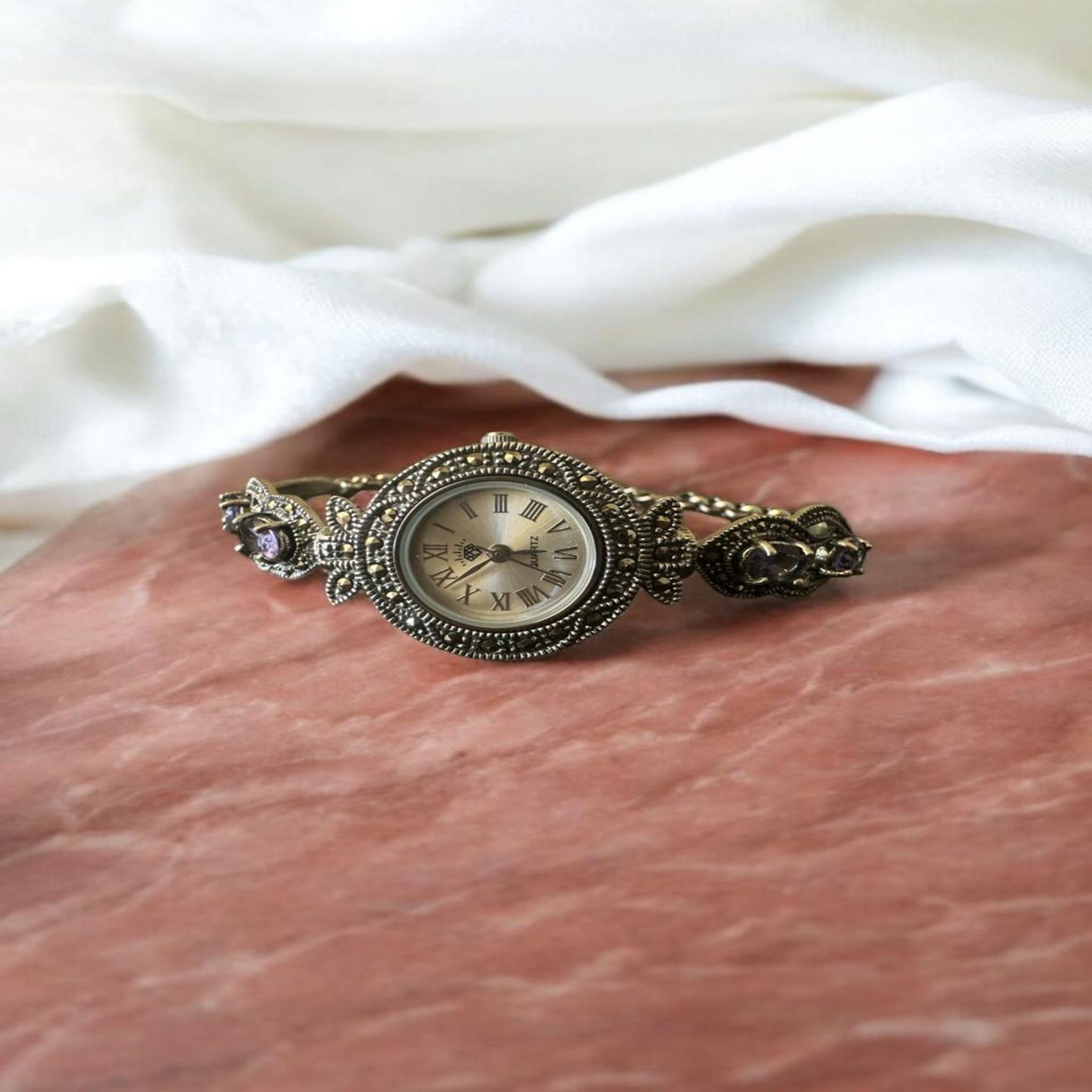Round shape and Blue stones Womens Watch