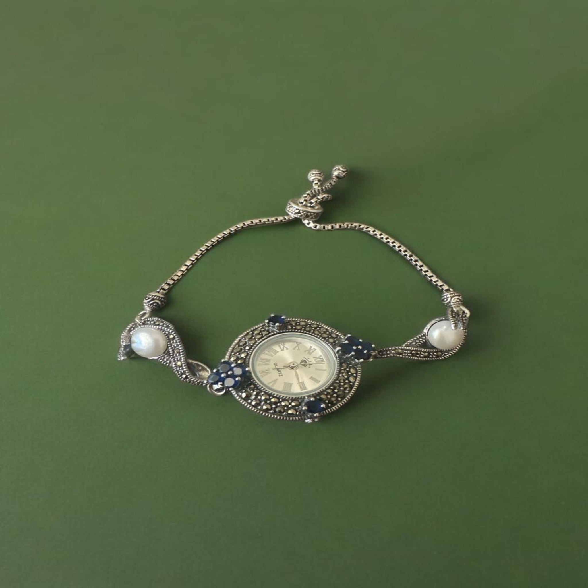 Blue stones Pearls  Womens Watch