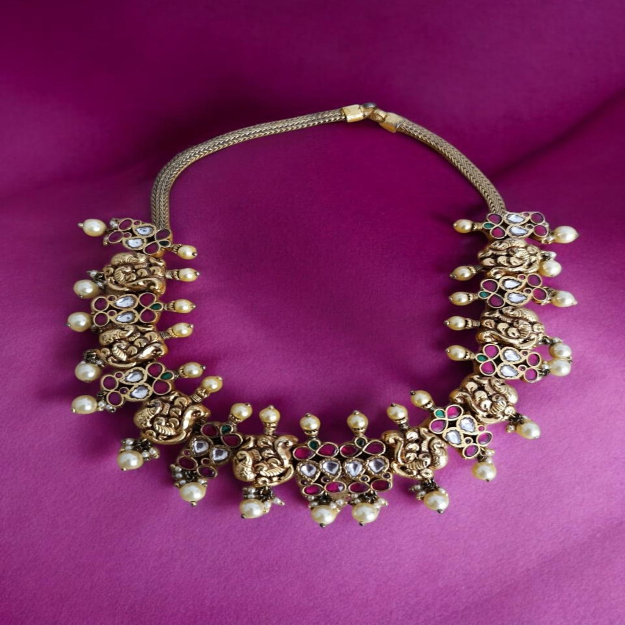 Necklace with Cubic Zirconia Ruby  Stone With Gold Polish