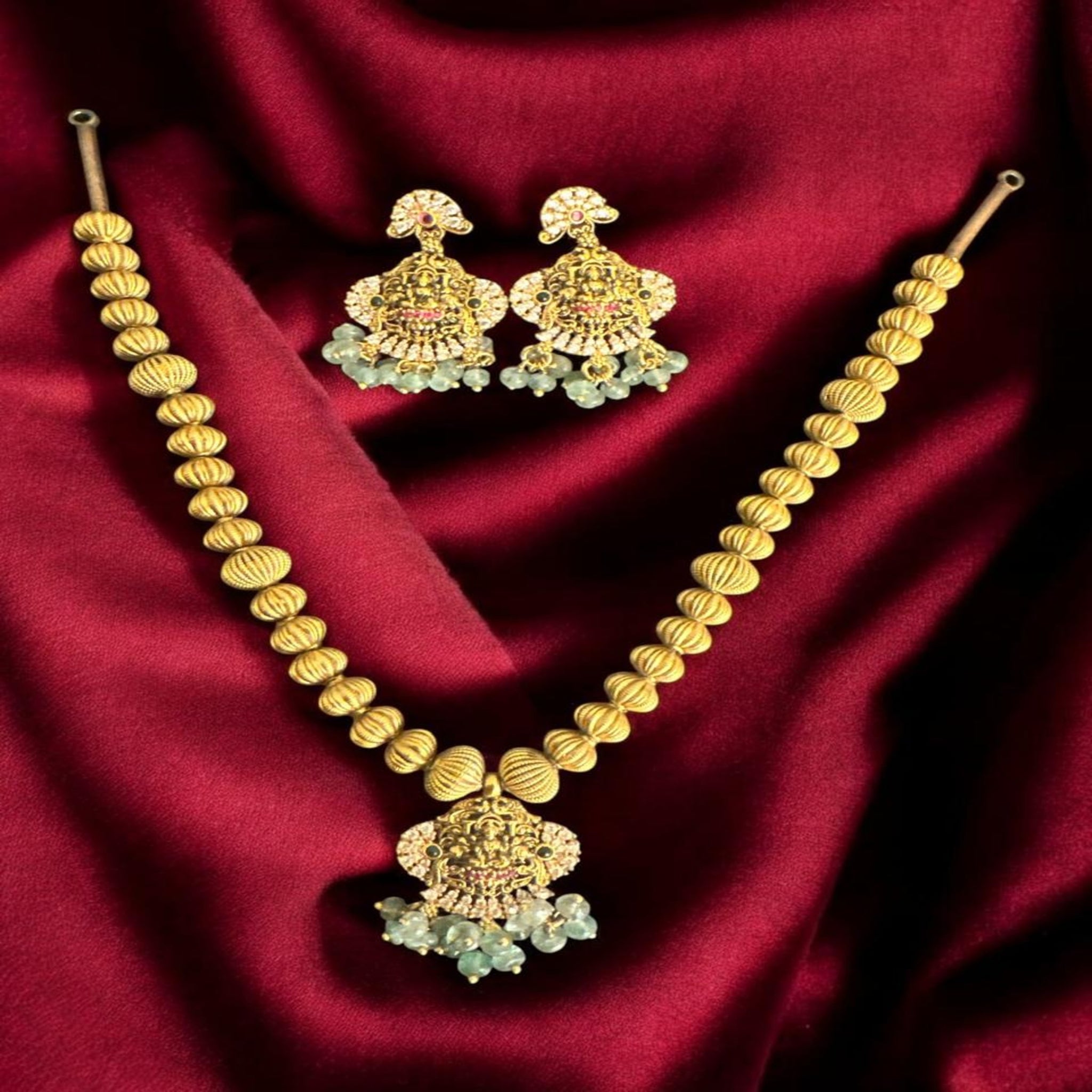Temple Necklace Set With Laxmi Design With Gold Polish