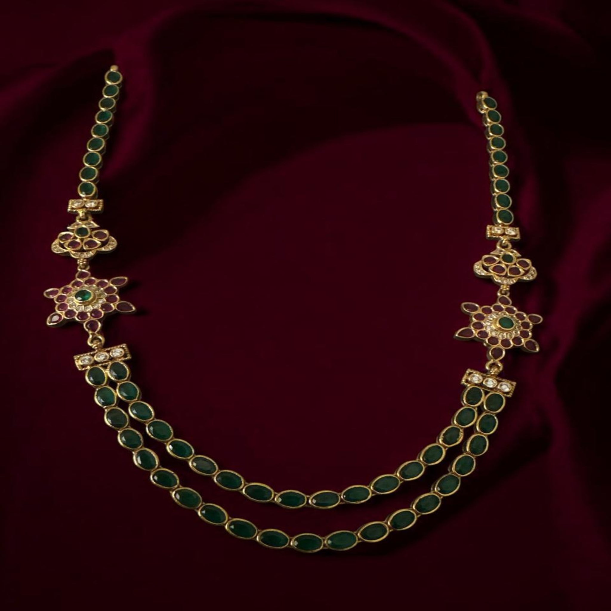 Necklace with Emeralds Ruby Stone and Gold Polish