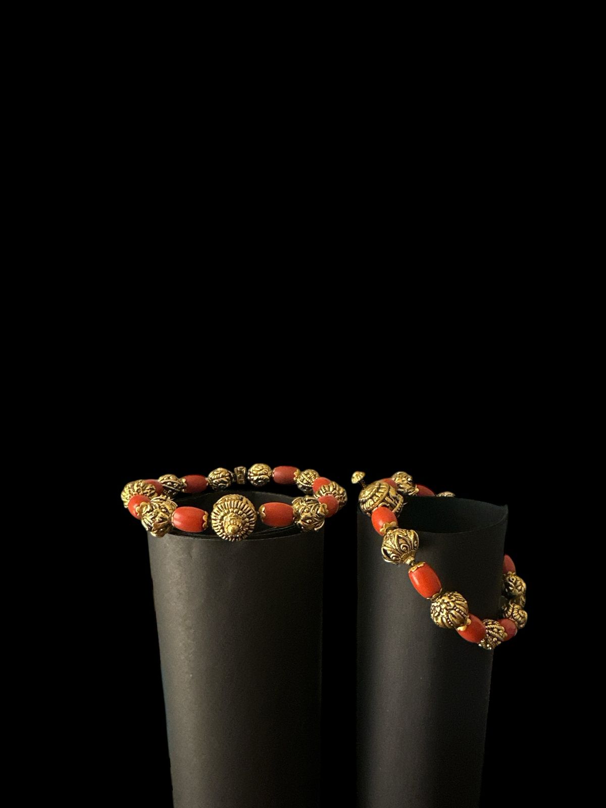 Antique Coral Bangle with Gold polish