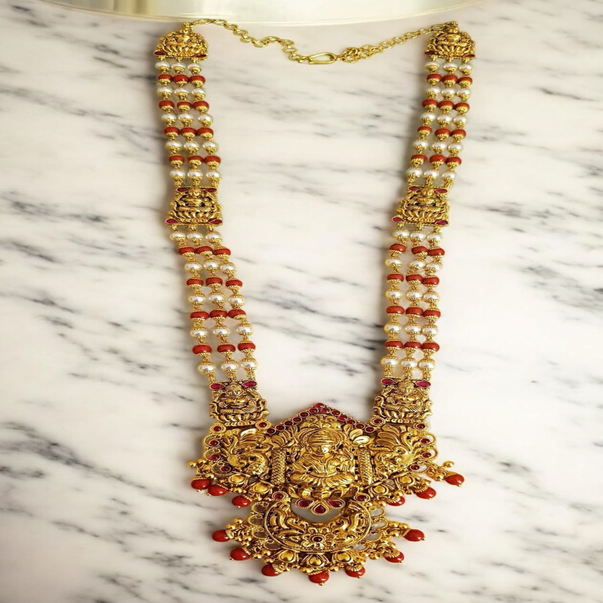 Coral Haram With Lakshmi Pendant