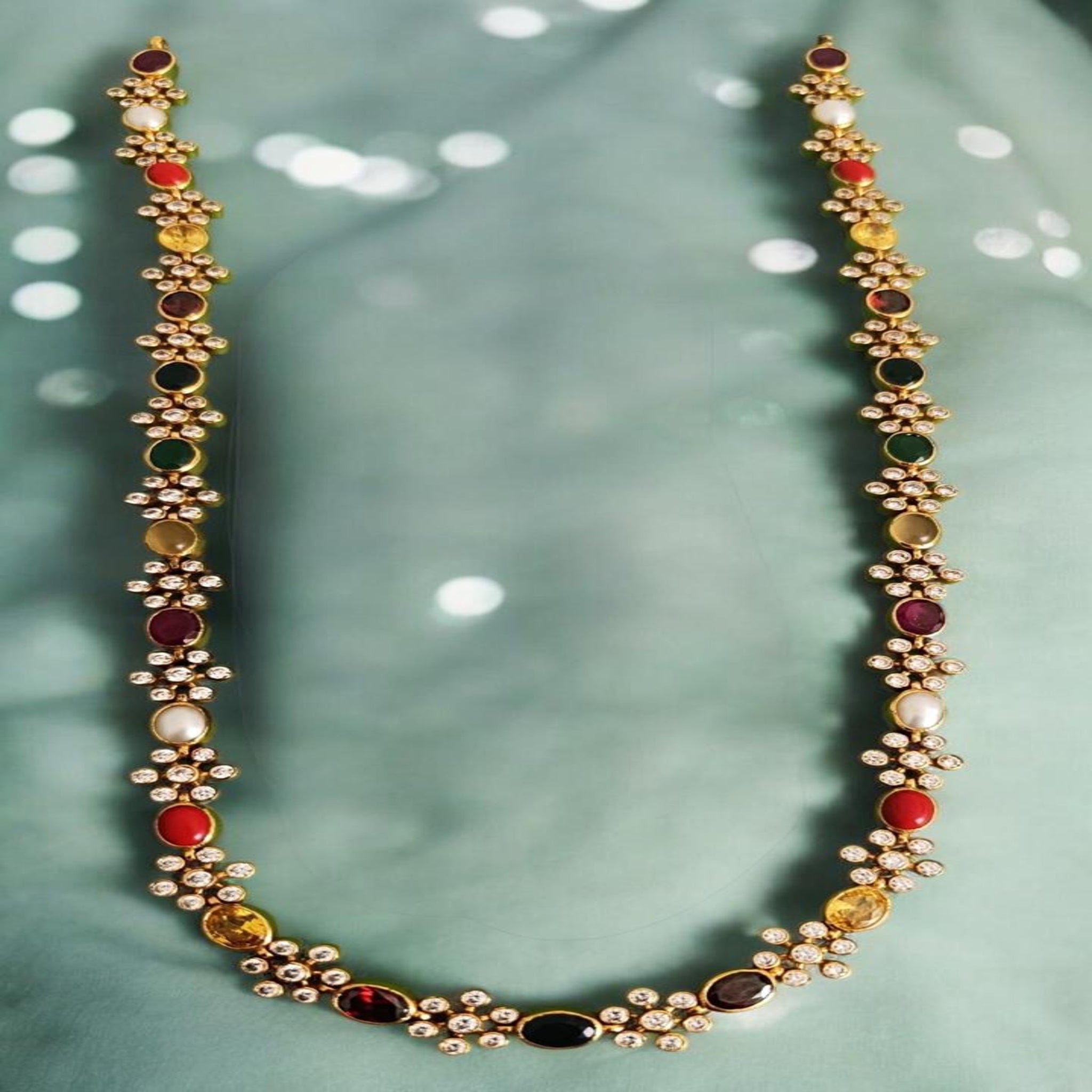 Navaratna Stones Flower Design CZ Haram