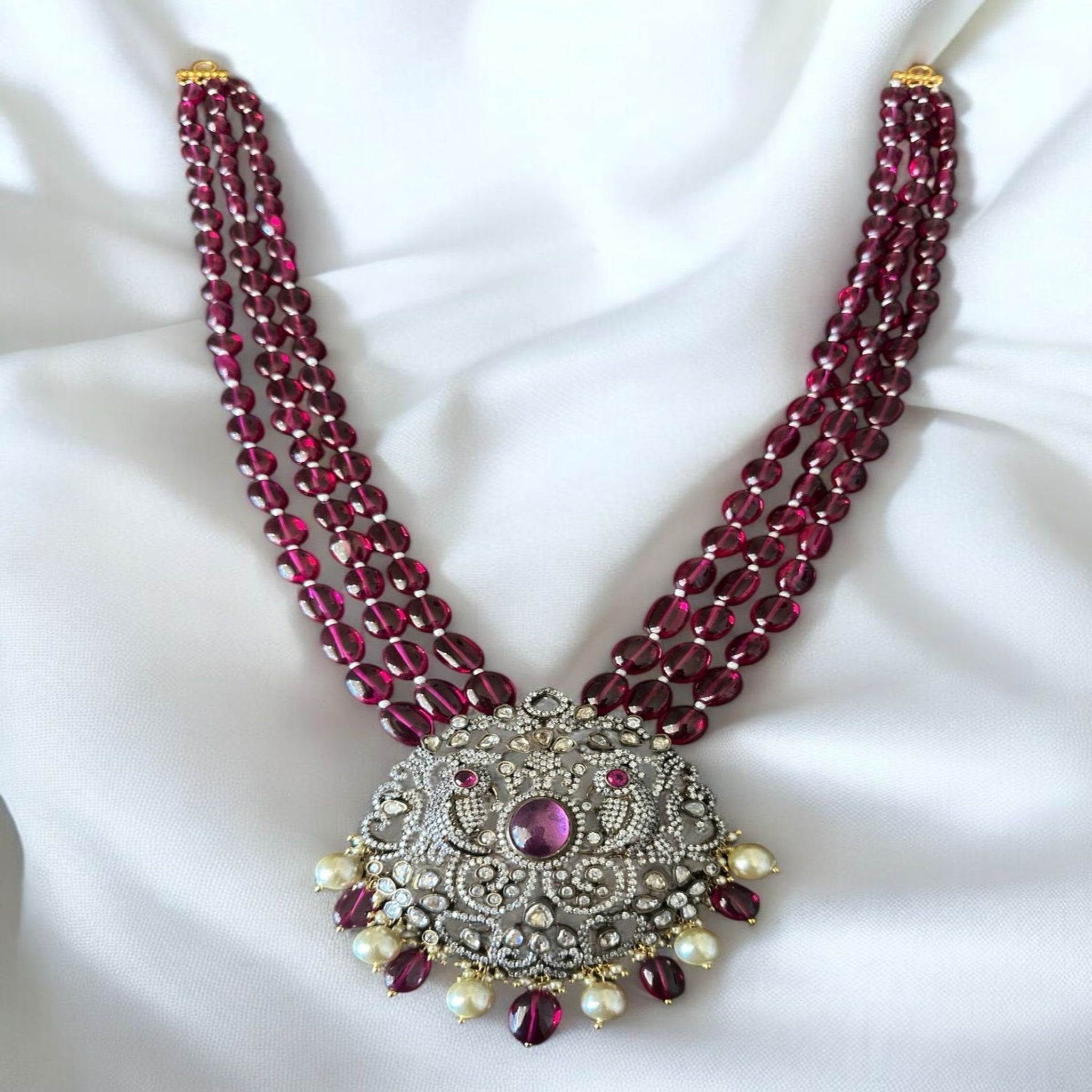 Ruby Beads Haram With Victorian Peacock Pendent