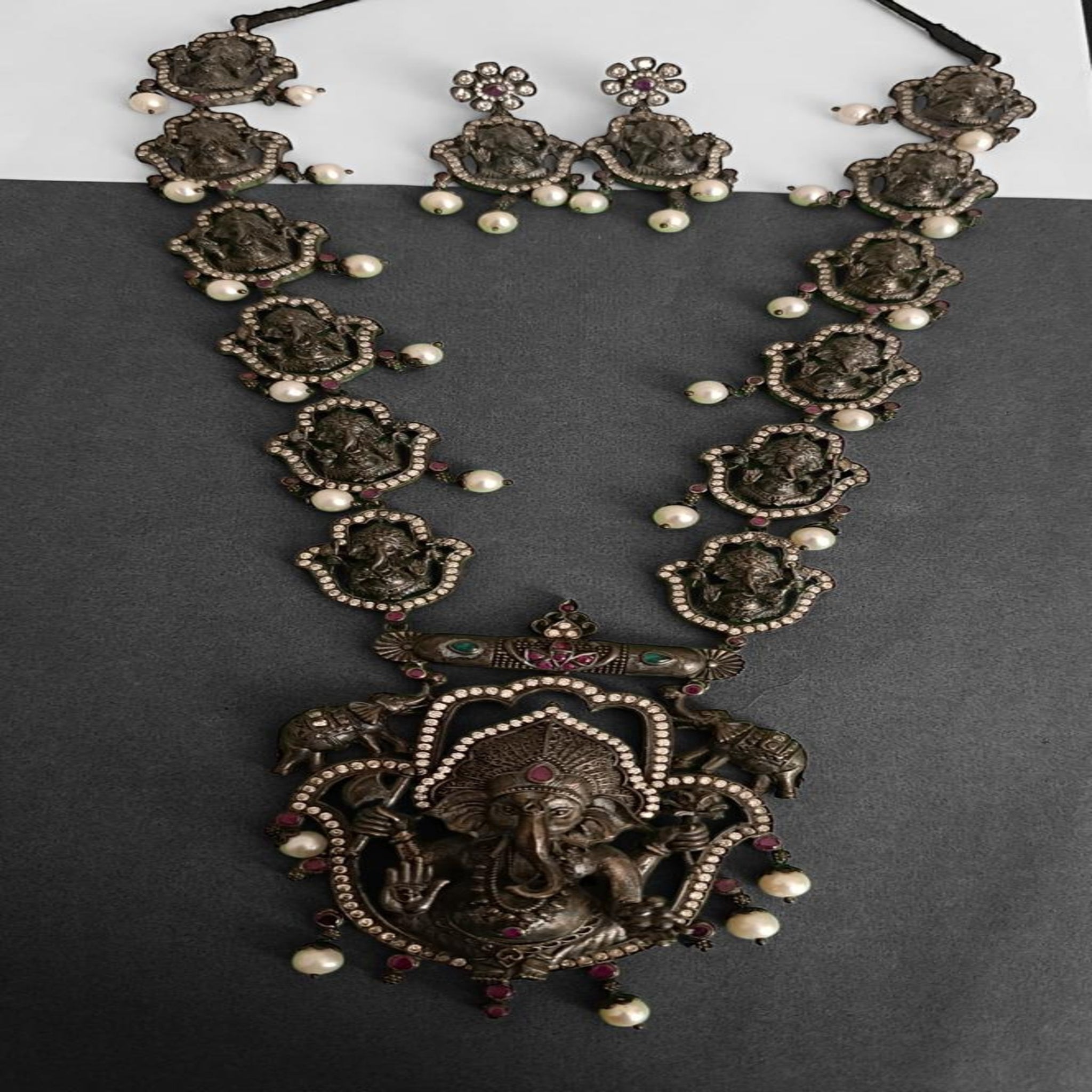Ganesh Pendent Haram  With Pearls Hangings