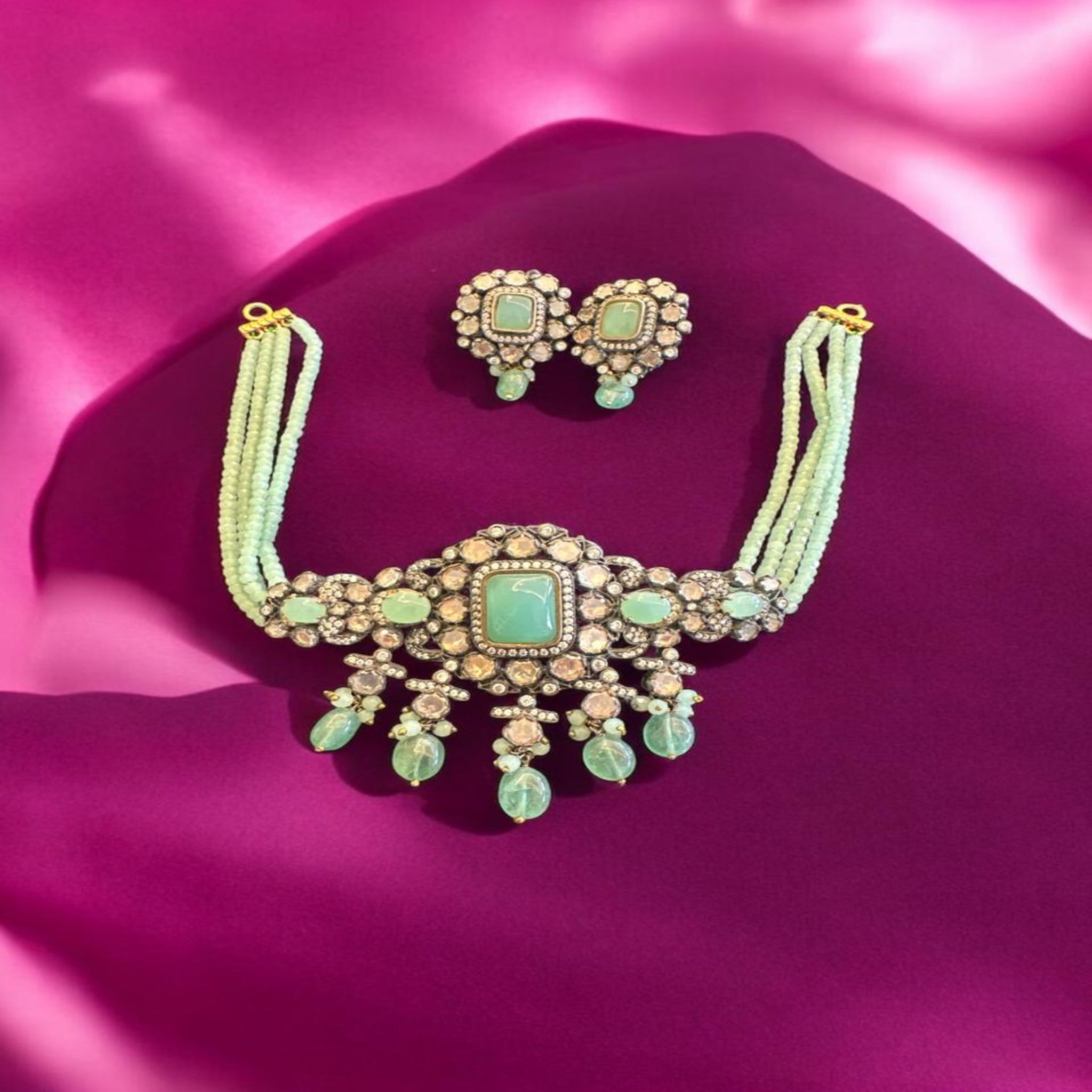 Silver Victorian Choker Earrings Set