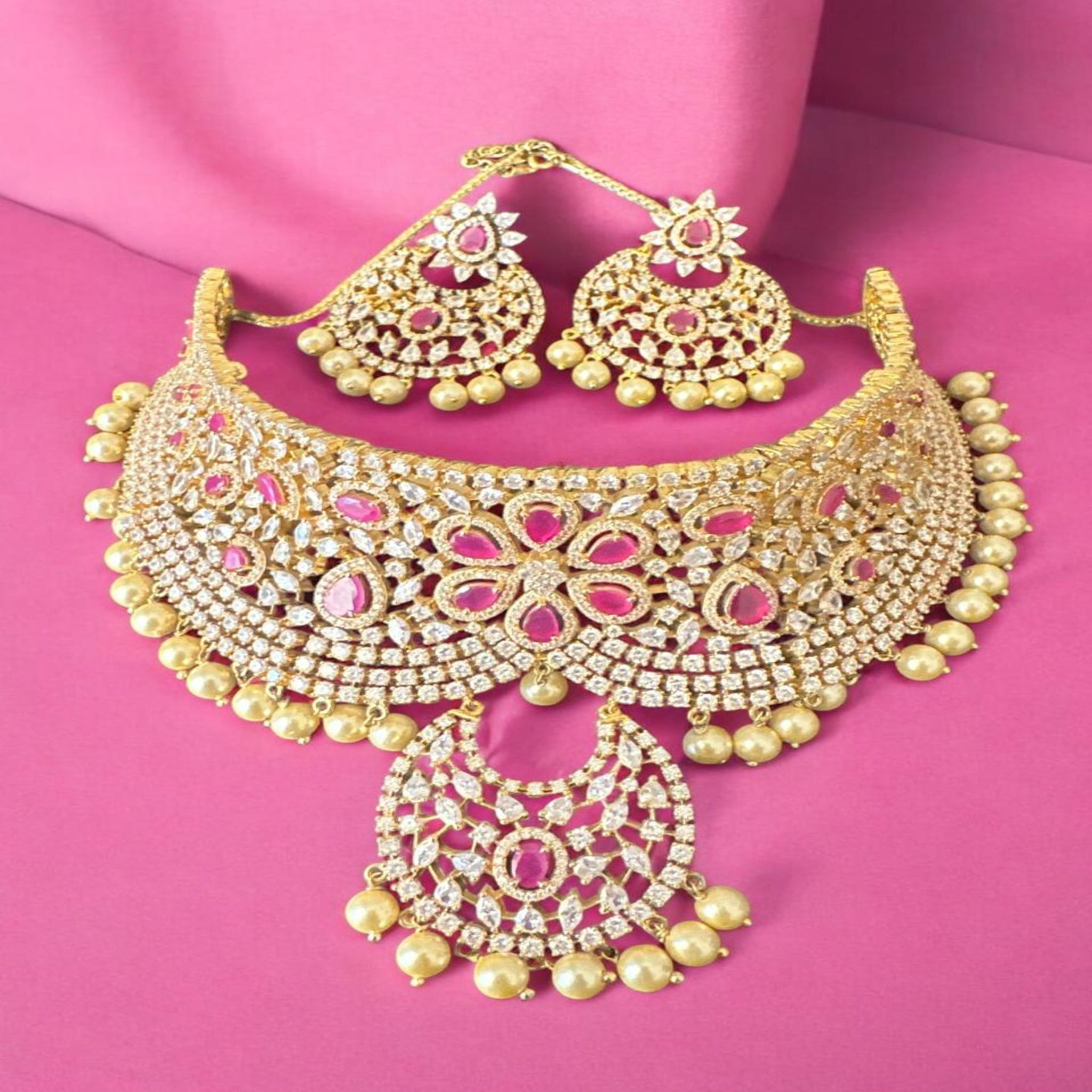 Silver Bridal chocker with Rubies