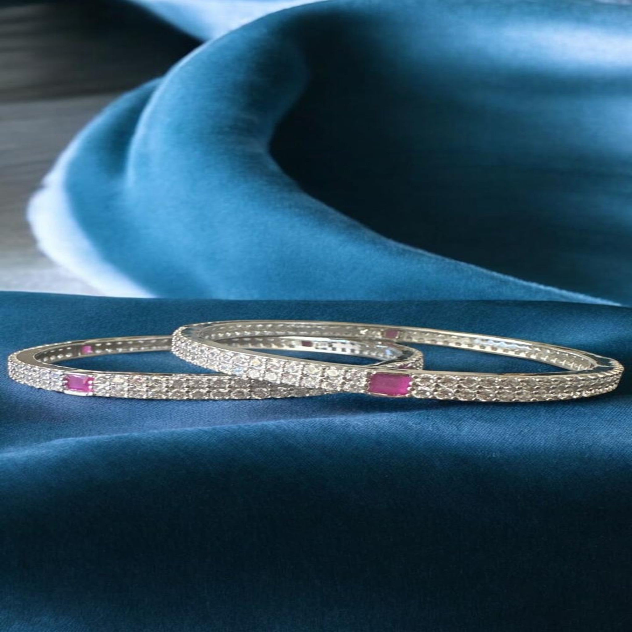 Bangle Cz With Ruby Silver Polish