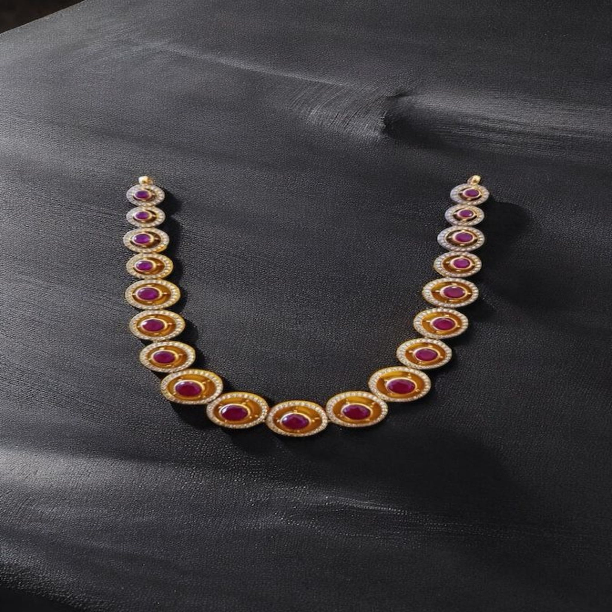 CZ and Ruby Stone With Gold Polish Necklace