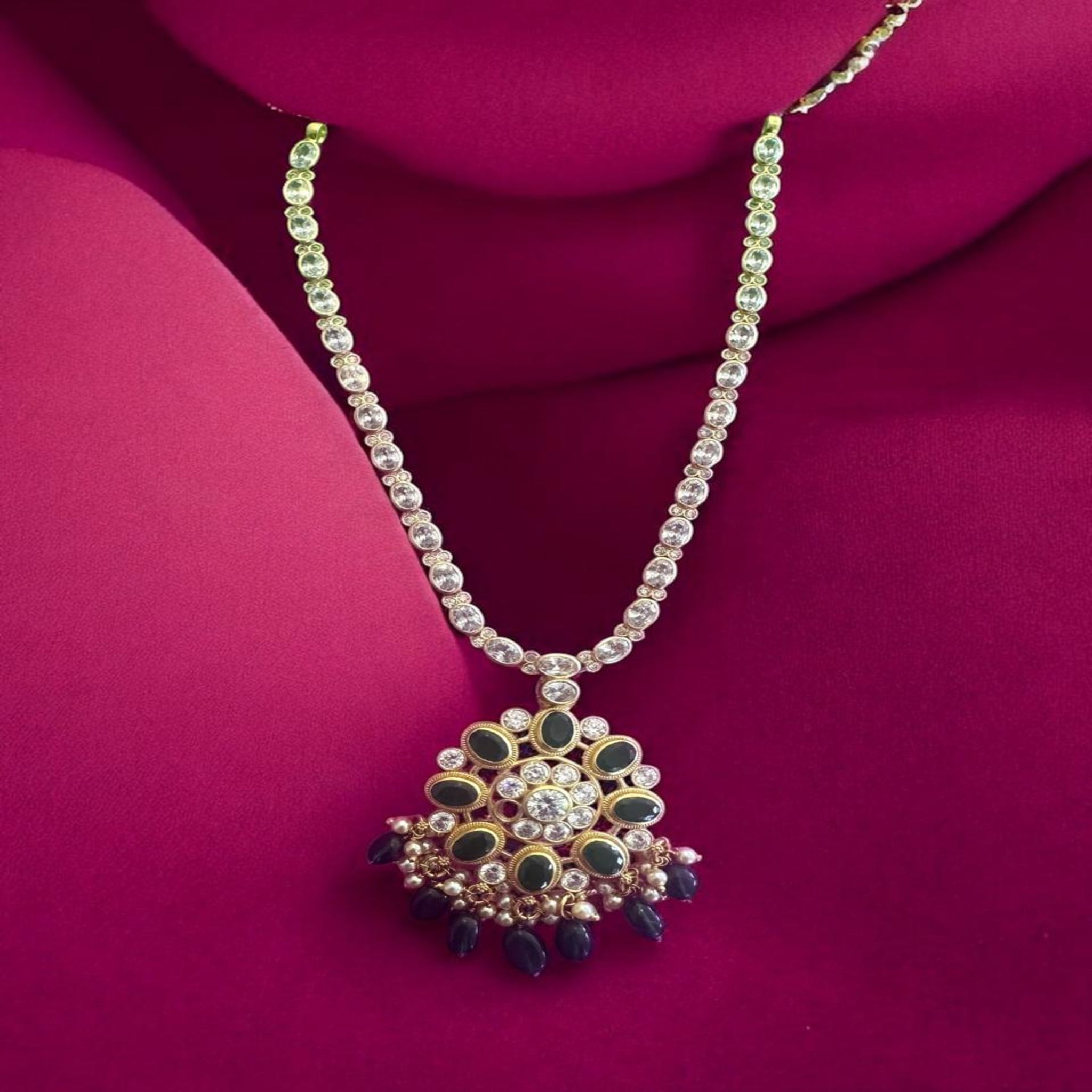CZ Stone With Emerald Stone modal Necklace