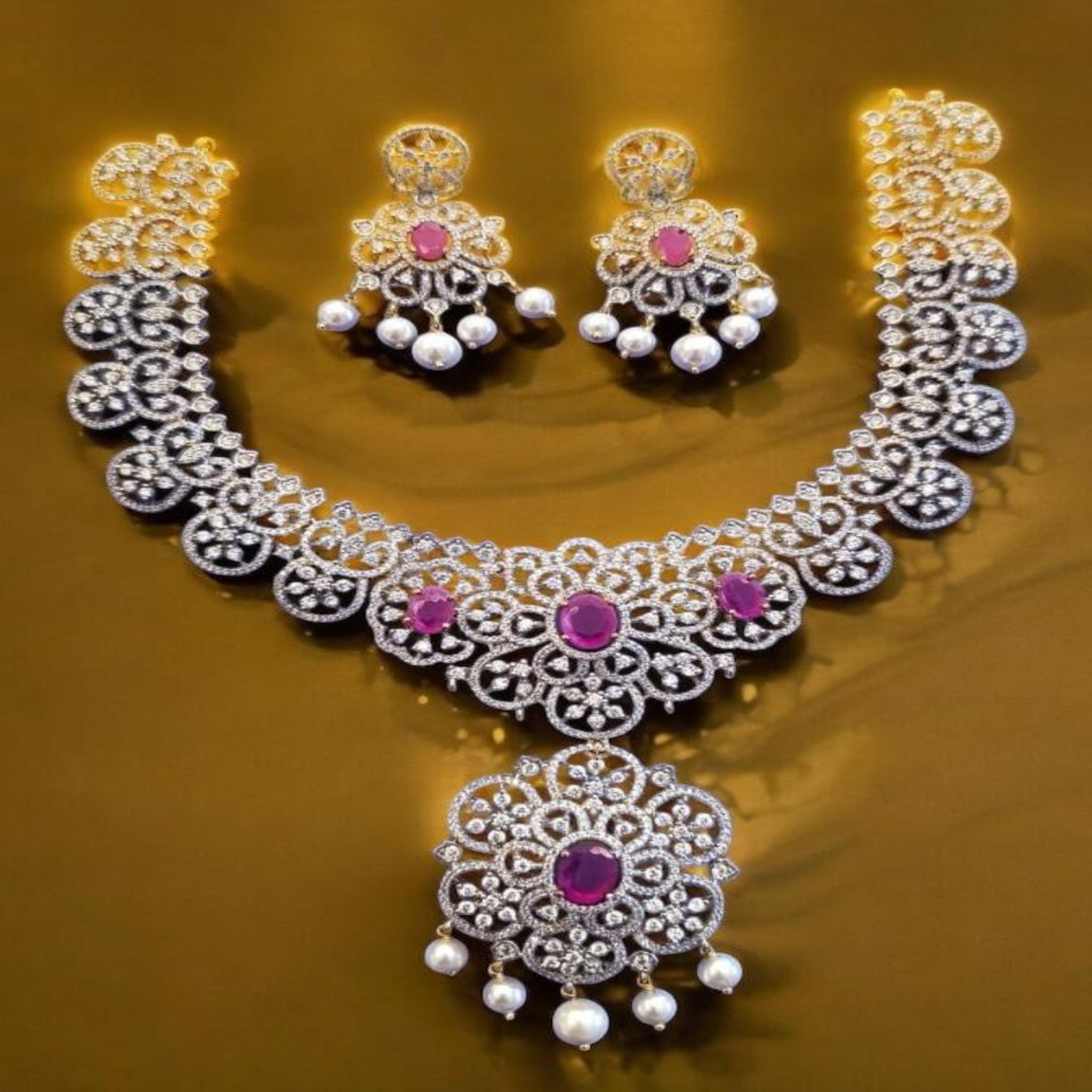 CZ Modal Necklace with Earrings