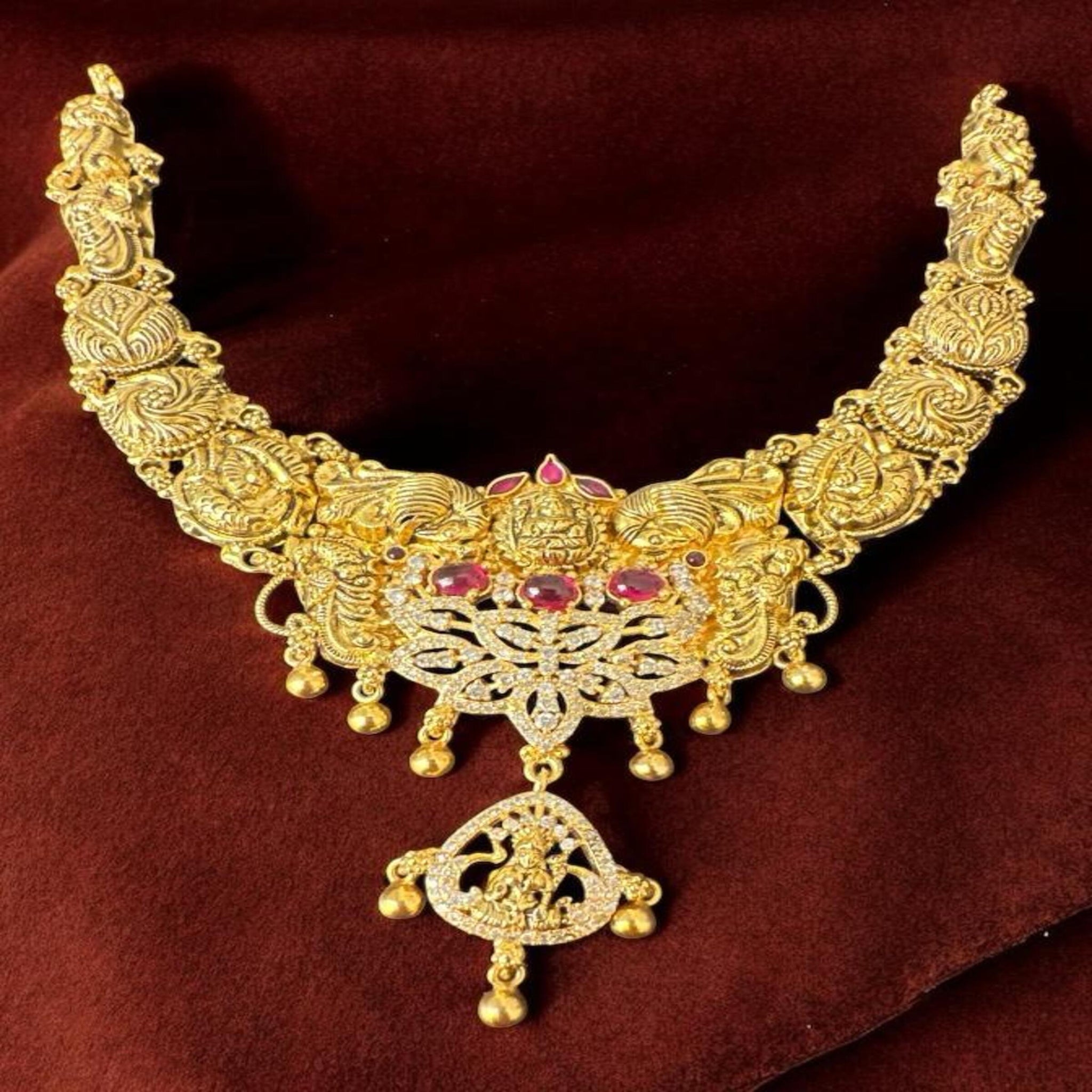 NecklaceLaxmi design Necklace with CZ RUby With Gold polish