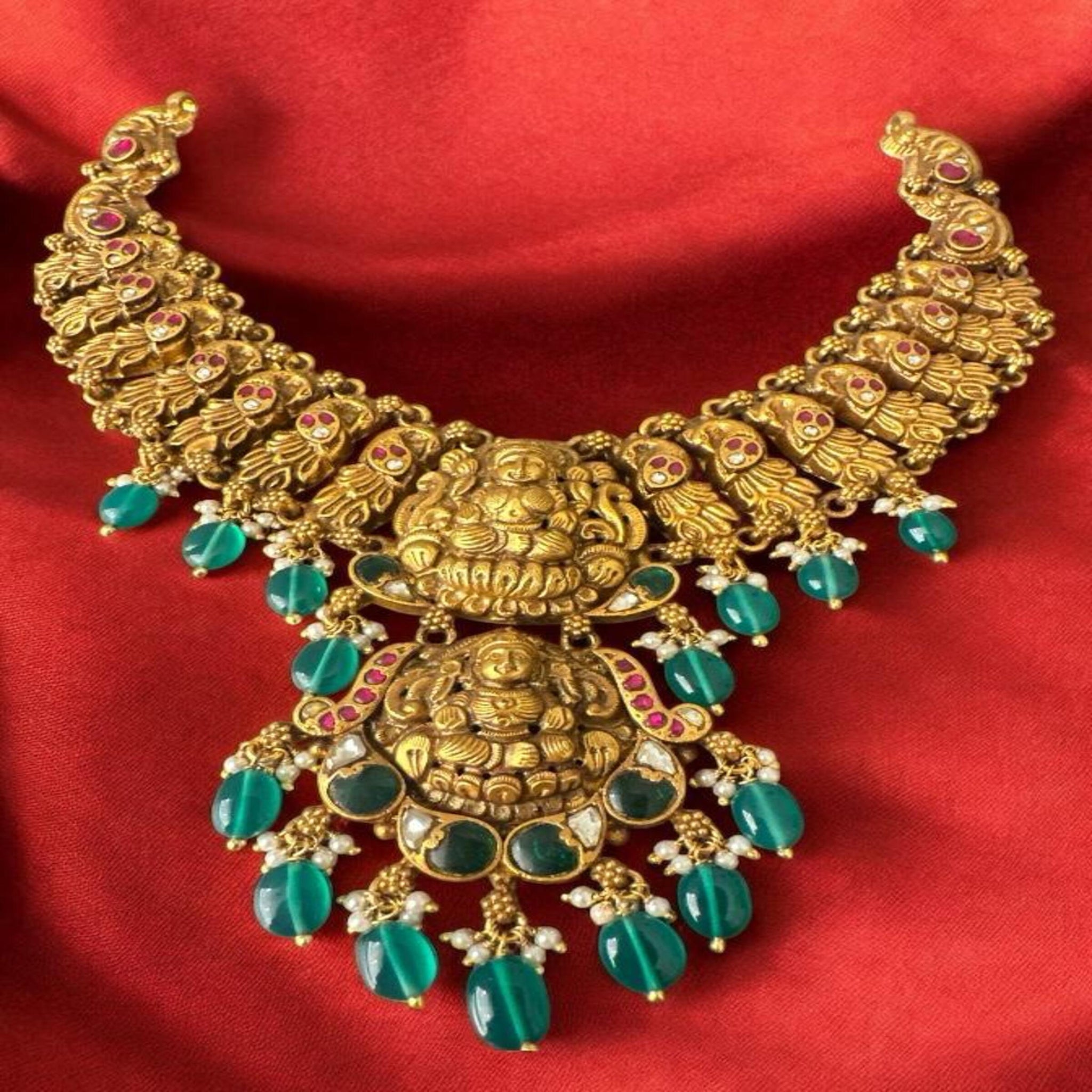 Lakshmi modal Necklace with Green Stones