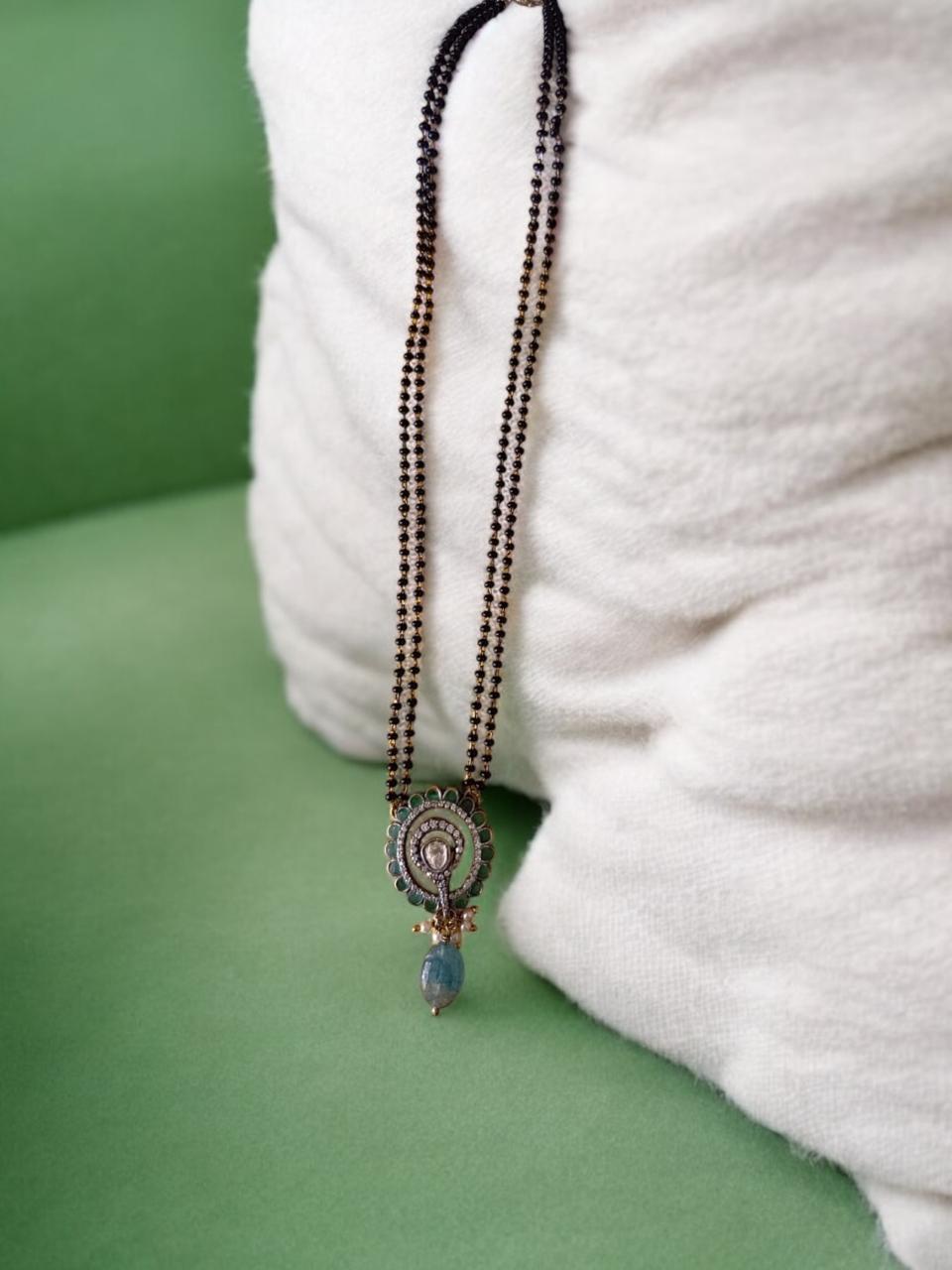 Black Beads Chain With  Gold Polish
