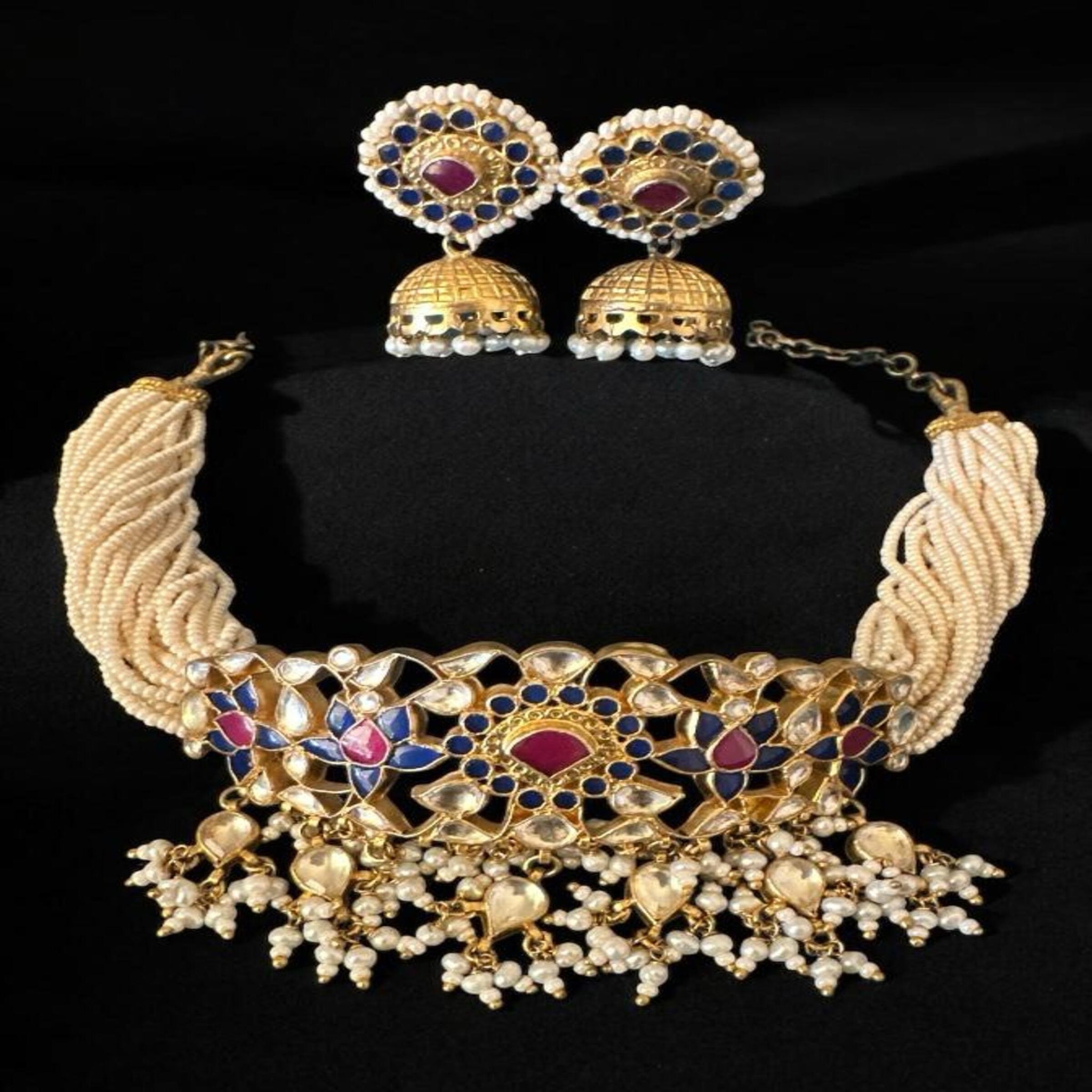 Antique finish Choker with White Beads